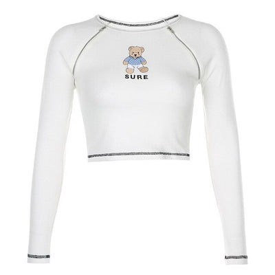 Cartoon Panda  Long Sleeve Crop Top